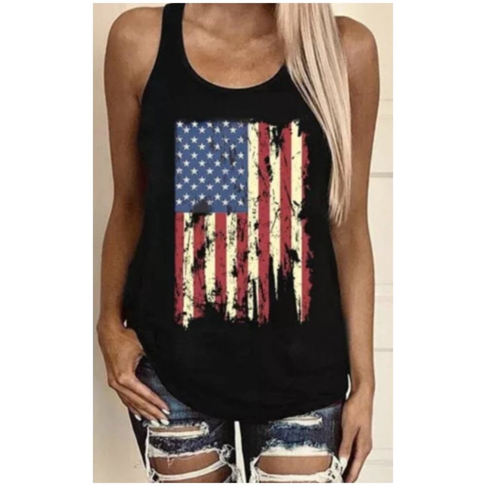 Women's American Flag Tank Top in Black Red White & Blue Size S